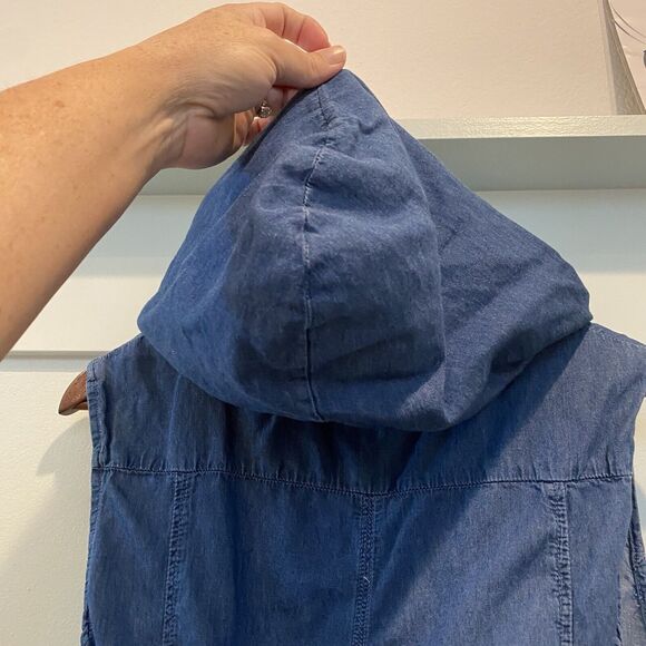 Indigo Rein Vest Women's Medium M Blue Hoodie Chambray‎ Drawstring Y2K Style - Picture 9 of 13